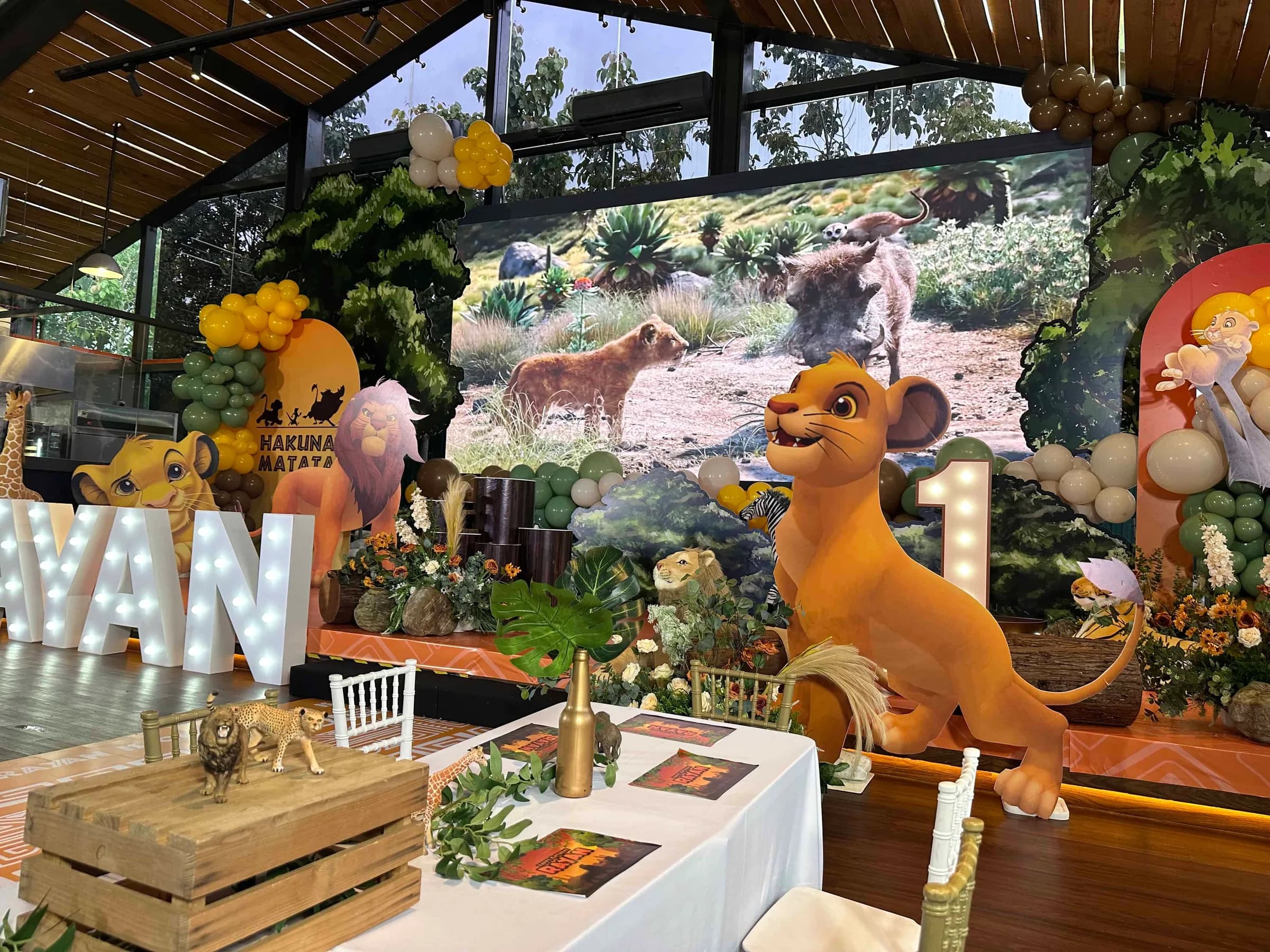 Lion King themed birthday celebration setup