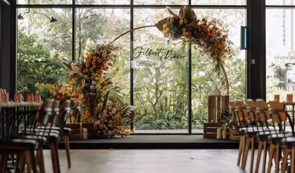 Floral wedding archway at Tap Room KL